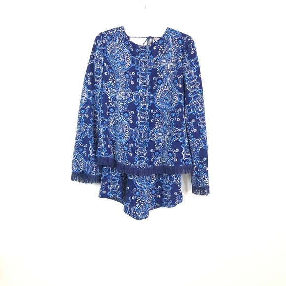 Mott 50 Chase the Sun SPF Blue & White Fringe NEW Bohemian Swim Fashion Romper - Picture 2 of 10